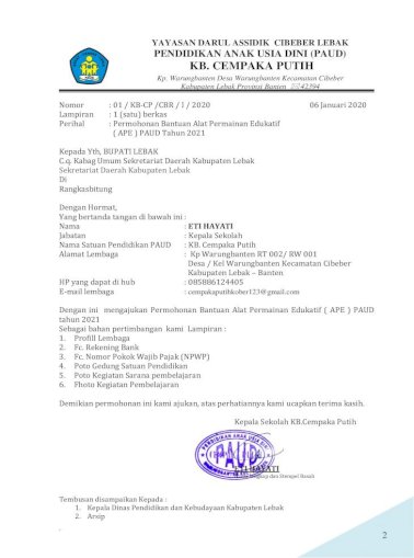 Proposal Permohonan Bantuan Alat Permainan Pencatatan Doc No Tgl Bln Thn Proposal Permohonan Bantuan Pdf Document