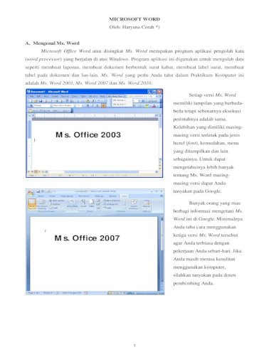 Microsoft Word A Office Word Atau Disingkat Ms Word Merupakan Program Aplikasi Pengolah Kata Word Processor Adalah Ms Word 2003 Ms Word 2007 Dan Ms Word 2010 Ms Office Pdf Document