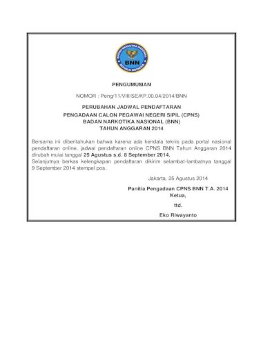 Informasi Pendaftaran Cpns Bnn 2014 Pdf Document