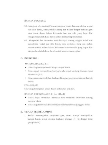 Rpp Kurikulum 2013 Kelas 1 Tema 1 Sub Tema 2 Pembelajaran 3 Docx Document