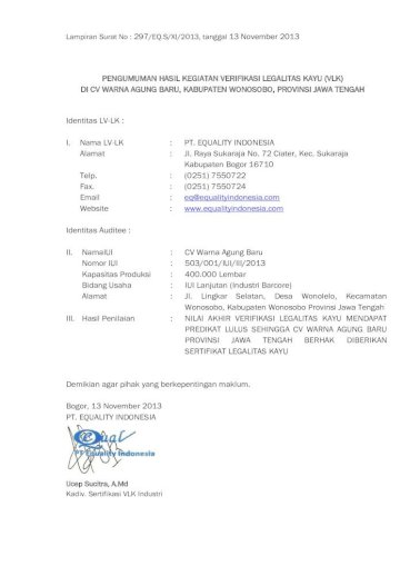 Lampiran Surat No 297 Eq S Xi 2013 Tanggal 13 Dengan Surat Keterangan Dari Notaris Yang Impor Pdf Document