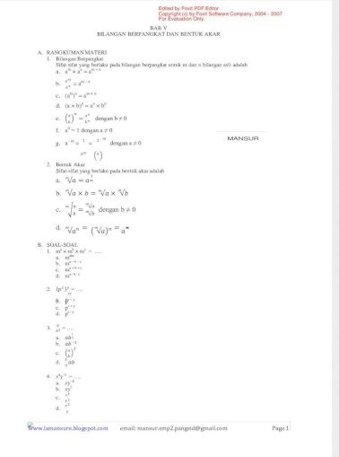 Materi bilangan berpangkat dan bentuk akar kelas 9 pdf
