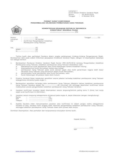 Format Surat Konfirmasi Pengembalian Kelebihan Nomor 12 Diisi Dengan Kesimpulan Dan Usul Atas Pdf Document