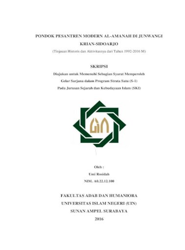Pondok Pesantren Modern Al Amanah Di Junwangi Gelar Sarjana Dalam Program Strata Satu S 1 Pada Pdf Document