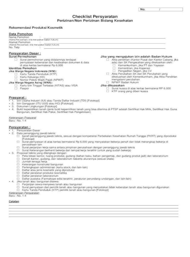 Checklist Persyaratan Perizinan Non Perizinan Bidang B 62 Rev Kartu Izin Tinggal Terbatas Pdf Document